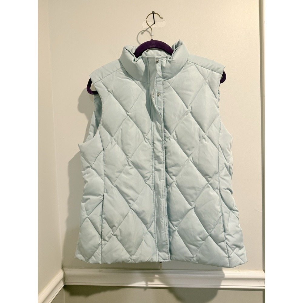 Brooks Brothers Vest Womens Sz 16 Baby Blue Full Zip Quilted Puffer Duck Down‎